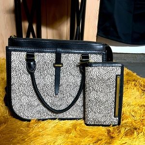 FOSSIL-Black, Gold, & Brown Tote; matching wallet!